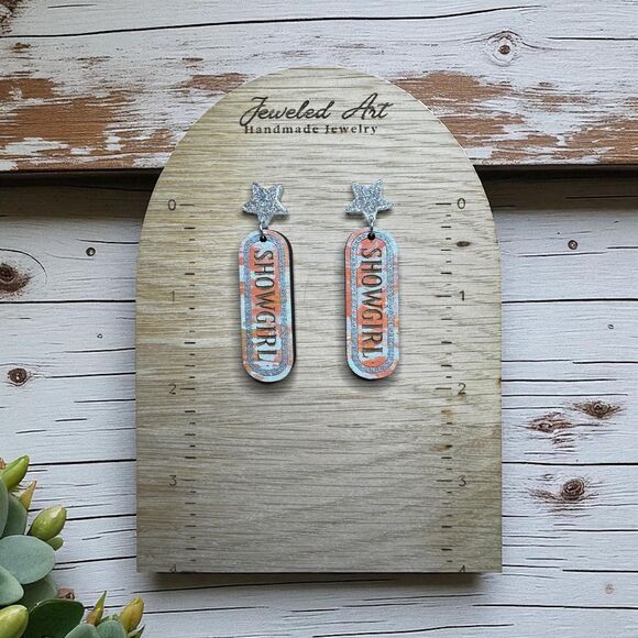 Pre-order Hand-Painted Showgirl Inspired Marquee Statement Wood Earrings - Picture 5 of 6